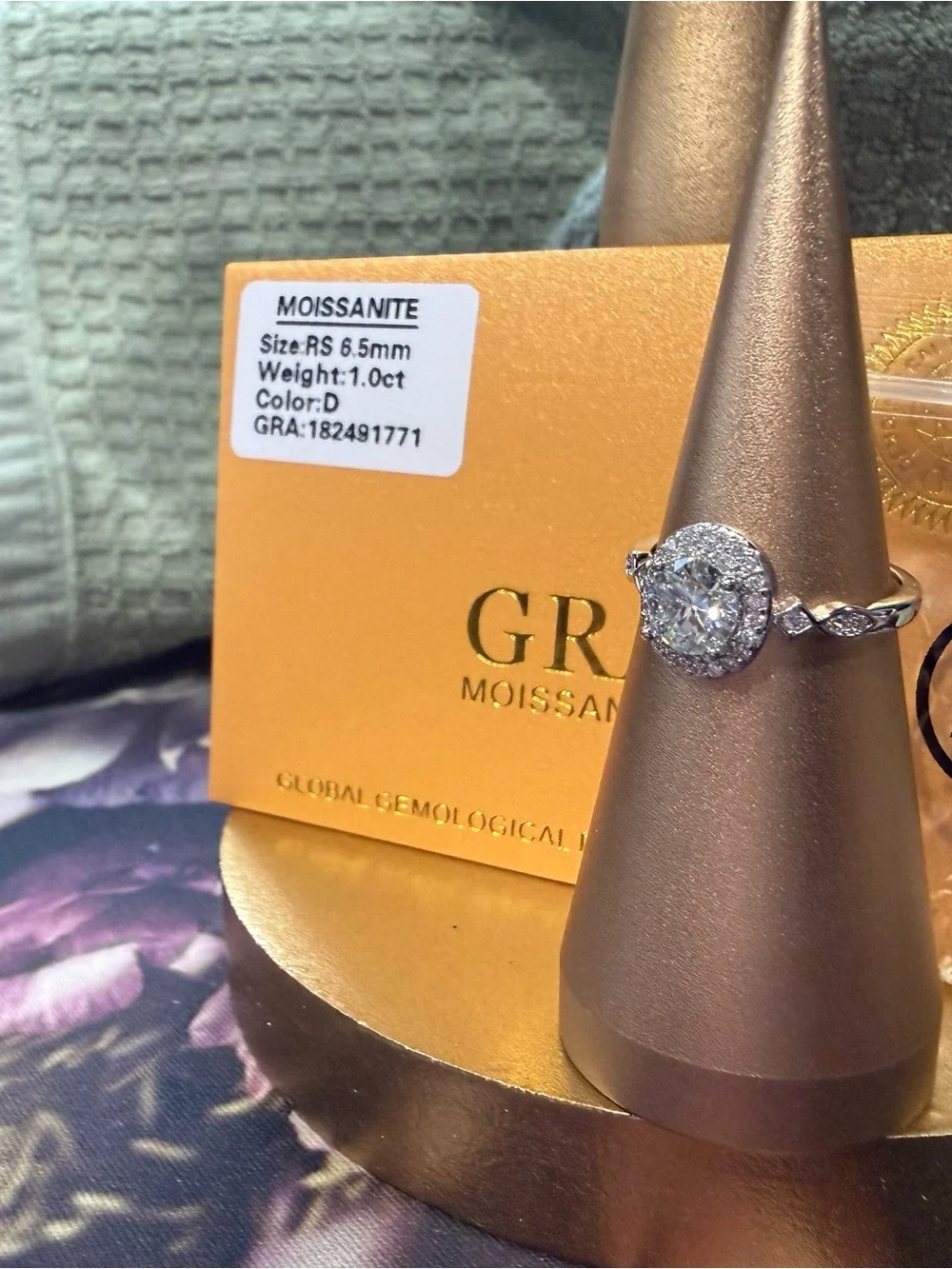 Moissanite White Halo Engagement Ring